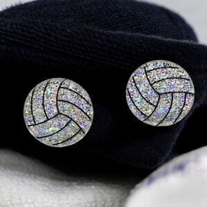 Volleyball 🏐 Earrings Silver Glitter Acrylic Pierced Post Sport Mom Fan Jewelry